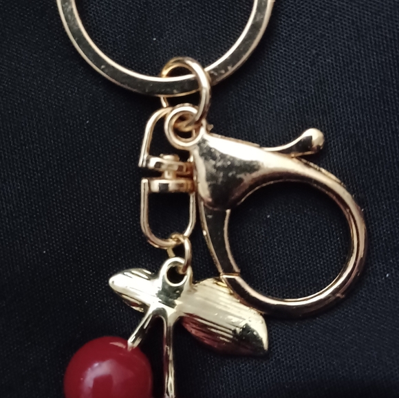 NWOT RED CHERRIES BAG CHARM/KEYCHAIN 3.5" L. - Picture 2 of 3